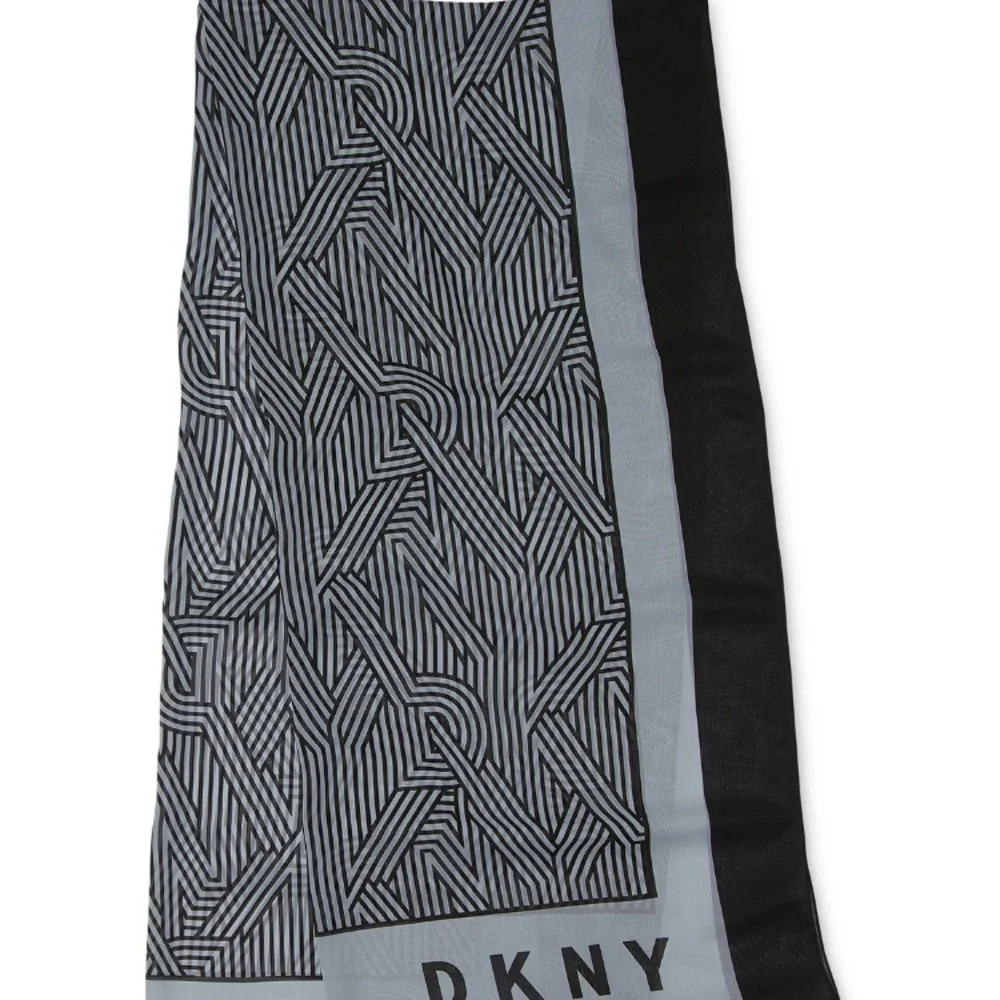 DKNY Monogram Logo Scarf – XL 44x44 Square Pashmina Grey/Black